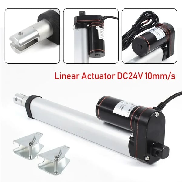 Elektrisk lineær aktuator - 24 V DC løftemotor - Slaglængde 200 mm - Belastning 1000–1500 N - Hastighed 5 mm/s - IP54 - Max længde 505 mm - Sølv