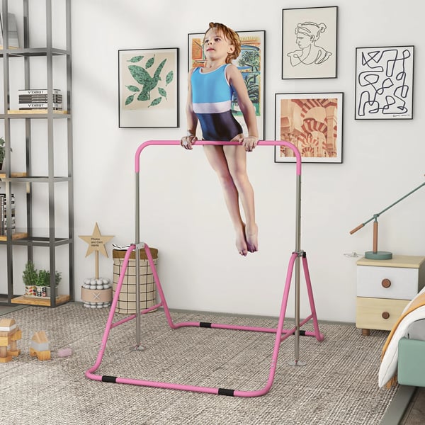 Gymnastikräcke - Träningsstång - Justerbar Höjd - Hopfällbar - Artistisk Gymnastik - Rosa