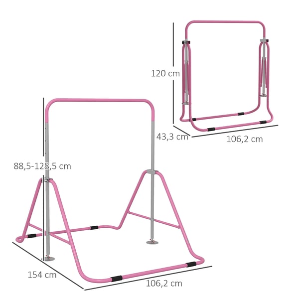 Gymnastikräcke - Träningsstång - Justerbar Höjd - Hopfällbar - Artistisk Gymnastik - Rosa