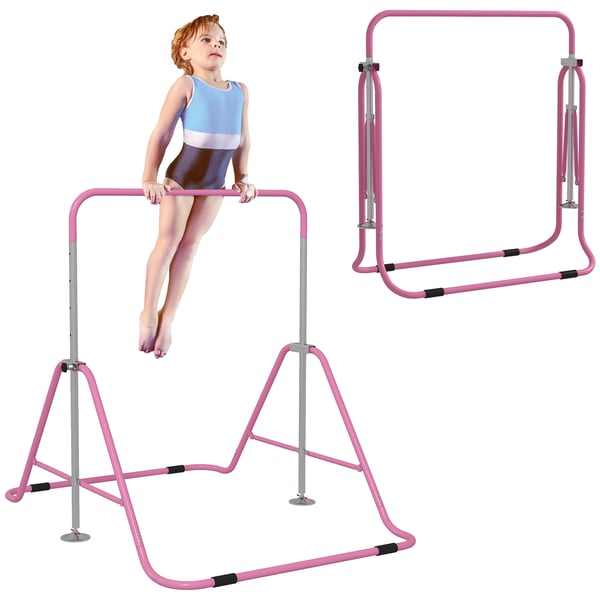 Gymnastikräcke - Träningsstång - Justerbar Höjd - Hopfällbar - Artistisk Gymnastik - Rosa
