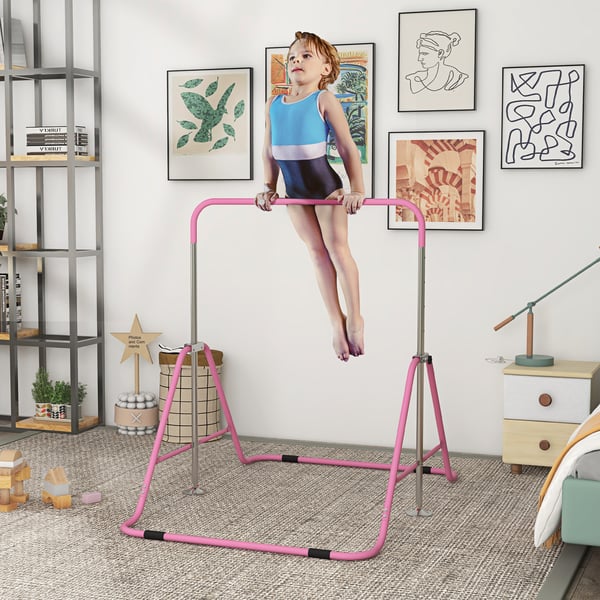 Gymnastikräcke - Träningsstång - Justerbar Höjd - Hopfällbar - Artistisk Gymnastik - Rosa