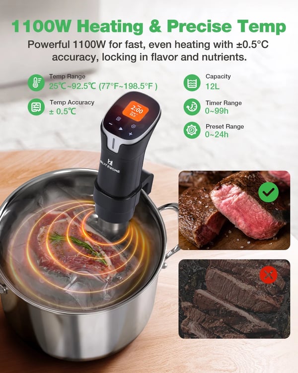 SV2401C - Sous Vide Stav - WiFi & App-styring - Farve-touchskærm - 1100 W - EU-stik - Sort