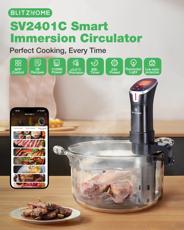SV2401C - Sous Vide Stav - WiFi & App-styring - Farve-touchskærm - 1100 W - EU-stik - Sort