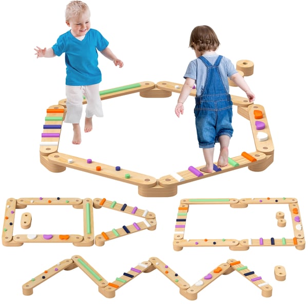 Balansbom för barn - Set i trä - Från 3 år - Laminerat furuträ - Storlek 130×115×8,5 cm - Flerfärgad