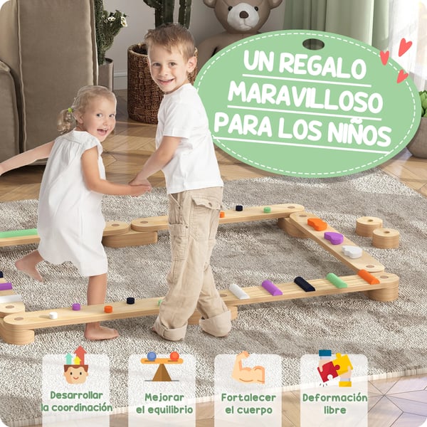 Balansbom för barn - Set i trä - Från 3 år - Laminerat furuträ - Storlek 130×115×8,5 cm - Flerfärgad