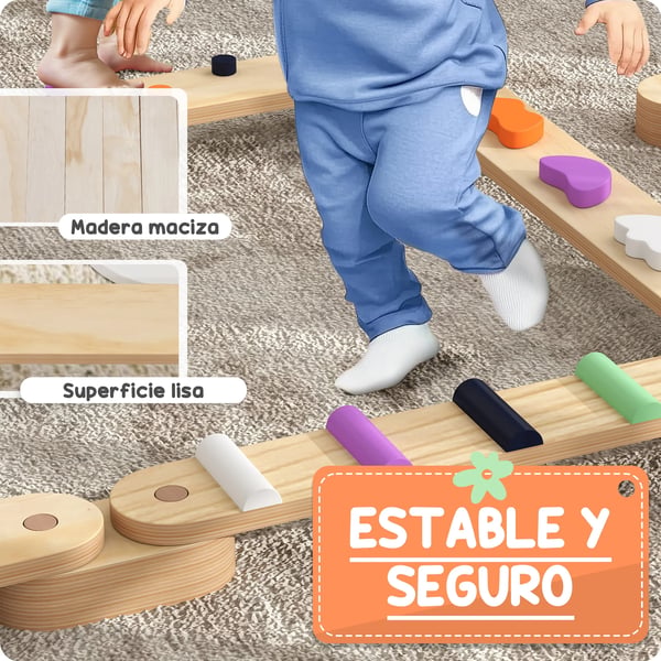 Balansbom för barn - Set i trä - Från 3 år - Laminerat furuträ - Storlek 130×115×8,5 cm - Flerfärgad