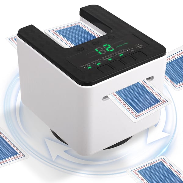 Automatisk kortdeler - Kortgiver - 1–8 spillere - 360° rotation - Tilfældig uddeling - 1–2 kortstokke - USB-genopladelig - Hvid