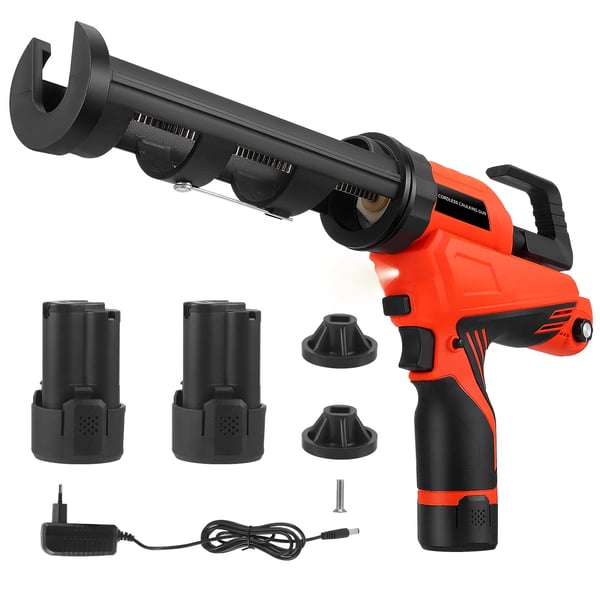 Batteridrevet Fugepistol - Elektrisk Silikonepistol - 12 V - 6 Hastigheder - 2 Batterier - LED-lys - Rød