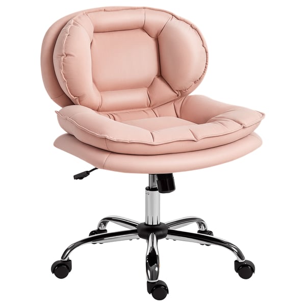 Skrivbordsstol - Kontorsstol - Bred sits - Hjul - Justerbar höjd - Dubbelt vadderad - Gungfunktion - Rosa