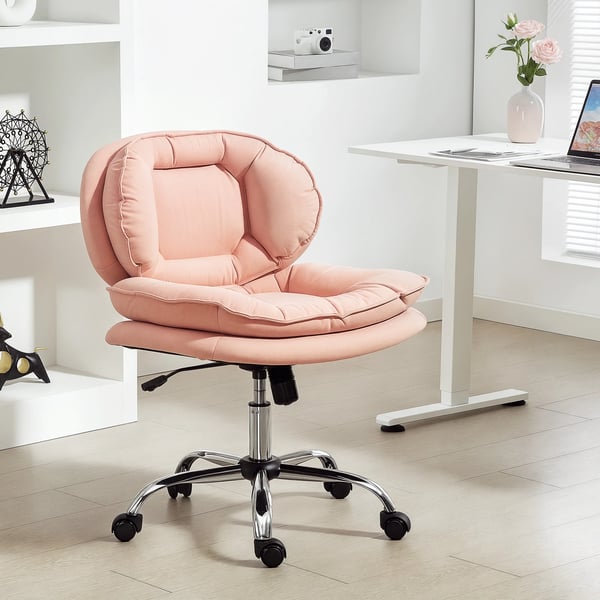 Skrivbordsstol - Kontorsstol - Bred sits - Hjul - Justerbar höjd - Dubbelt vadderad - Gungfunktion - Rosa