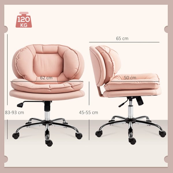 Skrivbordsstol - Kontorsstol - Bred sits - Hjul - Justerbar höjd - Dubbelt vadderad - Gungfunktion - Rosa