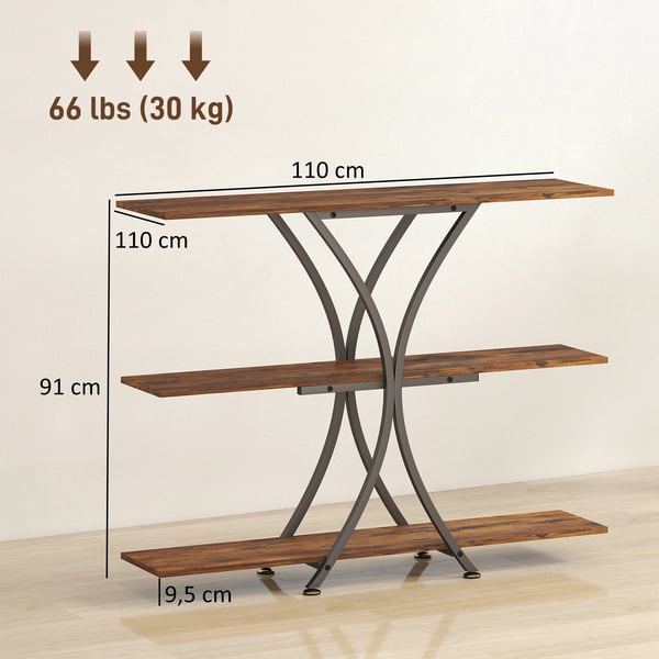 Konsolbord - Avlastningsbord - 2 öppna hyllplan - Metall X-ram - Industriell stil - Montering krävs - Mörk khaki
