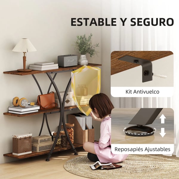 Konsolbord - Avlastningsbord - 2 öppna hyllplan - Metall X-ram - Industriell stil - Montering krävs - Mörk khaki
