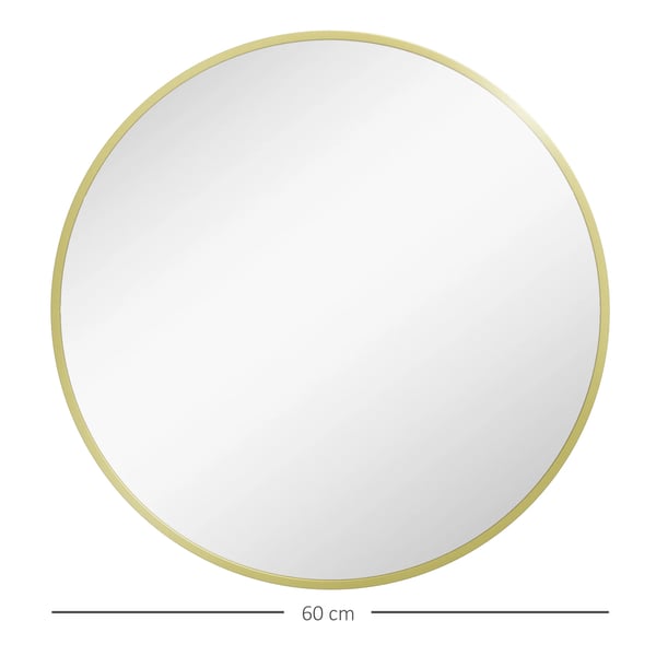 Rund badrumsspegel - Väggspegel - Ø60 cm - Aluminiumram - Upphängningskrok - Enkel montering - Ljusgul
