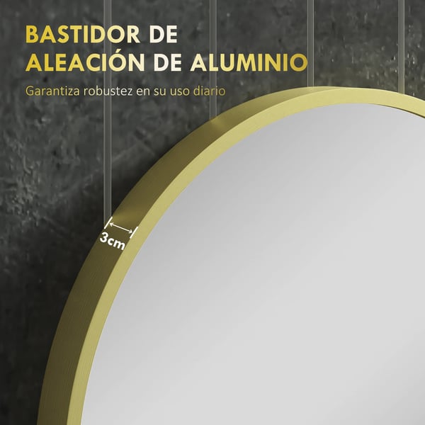 Rund badrumsspegel - Väggspegel - Ø60 cm - Aluminiumram - Upphängningskrok - Enkel montering - Ljusgul