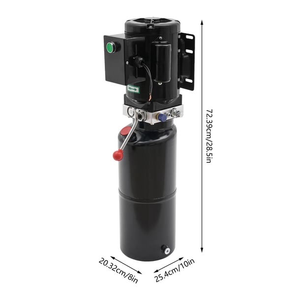 Hydraulikaggregat - Elhydraulisk pumpe - Effekt 2,2 kW - Omdrejninger 2850 o/min - Tank 10 L - Flow 4,6 L/min - Materiale Højkulstofstål - Farve Sort