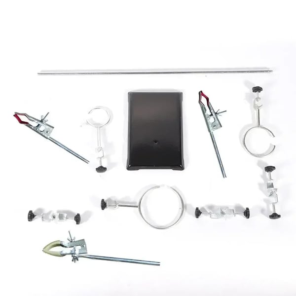 Laboratoriestativ - Sæt med ringklemmer - Højde 60 cm - 3 ringe 10/8/6 cm - Base 14×21 cm - Jern - Sølv/Sort