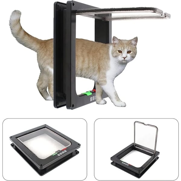Kattelem - Kattedør med mikrochip - 22 x 20 cm - Til katte og små hunde - Plastik - Sort