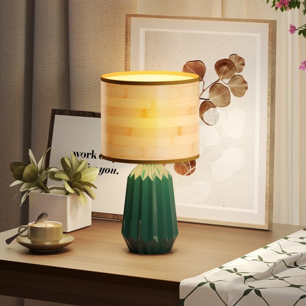 Bordslampa - Skrivbordslampa - Retro lampskärm i linne - Keramisk lampfot - 40 W - 220 V AC - 249–2000 lm - För sovrum