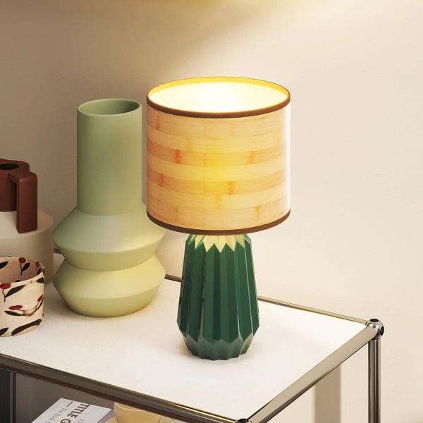 Bordslampa - Skrivbordslampa - Retro lampskärm i linne - Keramisk lampfot - 40 W - 220 V AC - 249–2000 lm - För sovrum