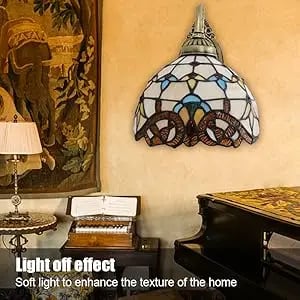 Væglampe i Tiffany-stil - E27-fatning - Farvet glas - LED 6–10 W - Op- & nedadgående lys - Spænding 220 V - Uden pære - Gul