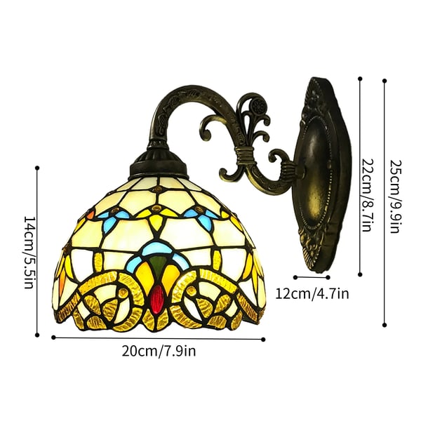 Væglampe i Tiffany-stil - E27-fatning - Farvet glas - LED 6–10 W - Op- & nedadgående lys - Spænding 220 V - Uden pære - Gul