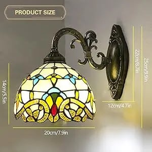 Væglampe i Tiffany-stil - E27-fatning - Farvet glas - LED 6–10 W - Op- & nedadgående lys - Spænding 220 V - Uden pære - Gul
