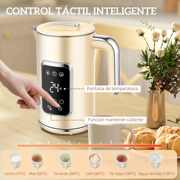 Frukostset - Vattenkokare & Brödrost - Volym 1,7 l 2200 W - Två Skivor Breda Fack - LED-Pekskärm - Mekanisk Timer - EU-plugg - Ljusgul