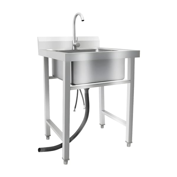 Fristående rostfri diskho - Utekök/camping - Enkel ho - 360° vridbar kran - 2 hål - Bärkapacitet 150 kg - Rektangulär - Silver