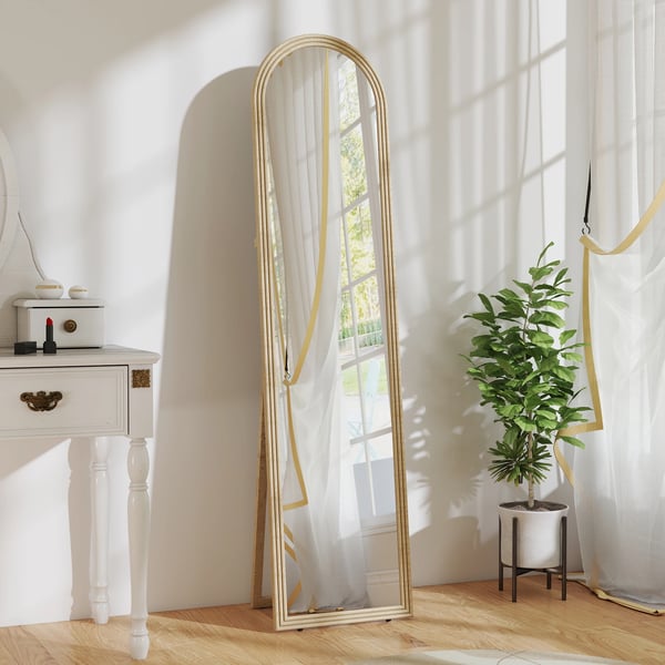 Helkroppsspegel - Fristående Golvspegel - Rektangulär - 160x40 cm - Med Stativ - Beige