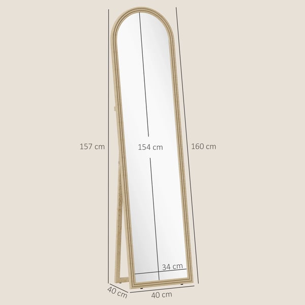 Helkroppsspegel - Fristående Golvspegel - Rektangulär - 160x40 cm - Med Stativ - Beige