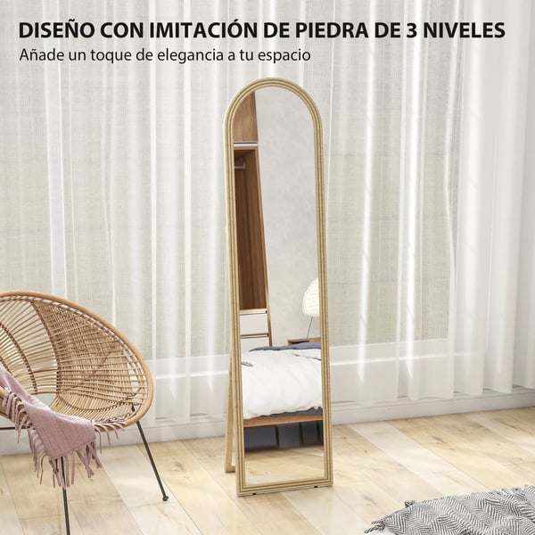 Helkroppsspegel - Fristående Golvspegel - Rektangulär - 160x40 cm - Med Stativ - Beige