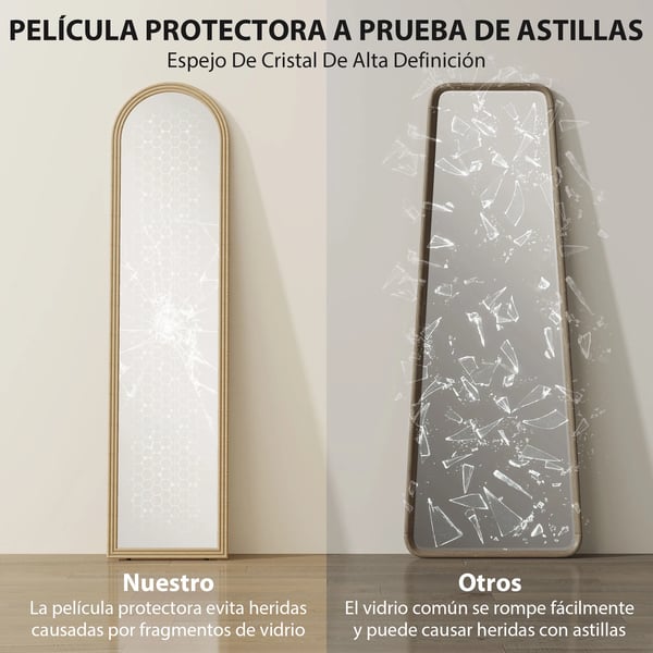 Helkroppsspegel - Fristående Golvspegel - Rektangulär - 160x40 cm - Med Stativ - Beige