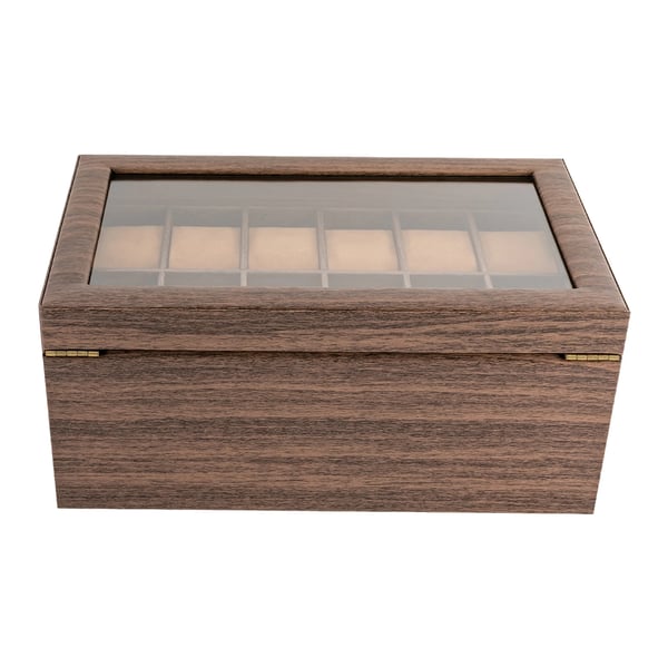 Urkasse - Opbevaringsboks - 24 Rum - 2 Niveauer - PU-Læder - Glaslåg - Bløde puder - 34×21×15 cm - Brun