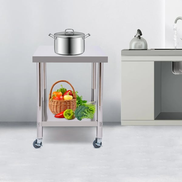 Køkkenarbejdsbord i metal - Forberedelsesbord/Spisebord - 60 x 60 x 85 cm - Montering påkrævet - Lysegrå