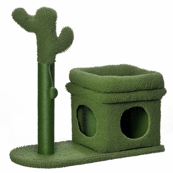 Klösträd för katt - Katträd - Kaktusdesign - Grottbädd - Sisalstolpe - Hängande boll - 68×30×67 cm - Grön