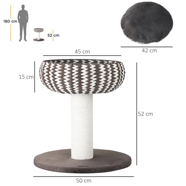 Kattklösträd - 4 Nivåer - 50×50×52 cm - Klösstolpar med pappersrep - Mysig säng med plyschkudde - Spånskiva - Kaffebrun