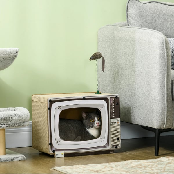 Katt klösbräda - Klösmatta - TV-form - Kartong - Leksaksmus - Fyra Lager - 43×23×32,5 cm - Sand