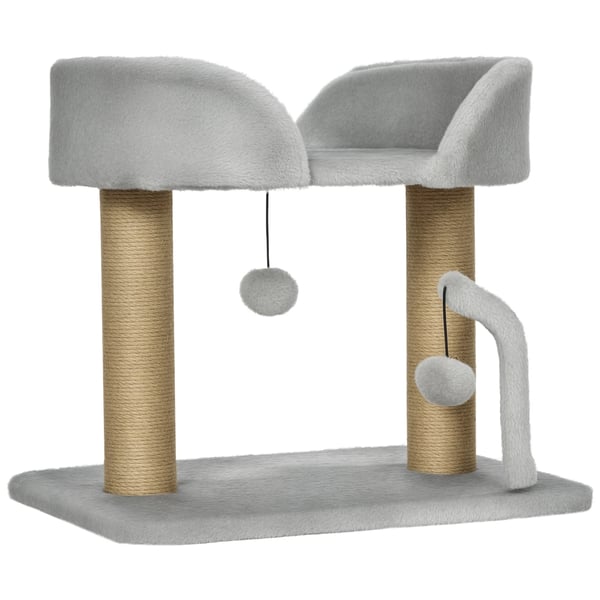 Kattklösträd - Katträd - Fyra nivåer - För små katter - Sovkoja & hängande bollar - Sisalstolpar - Mått 48×38×42 cm - Vit