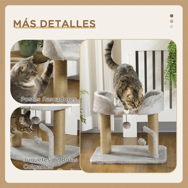 Kattklösträd - Katträd - Fyra nivåer - För små katter - Sovkoja & hängande bollar - Sisalstolpar - Mått 48×38×42 cm - Vit