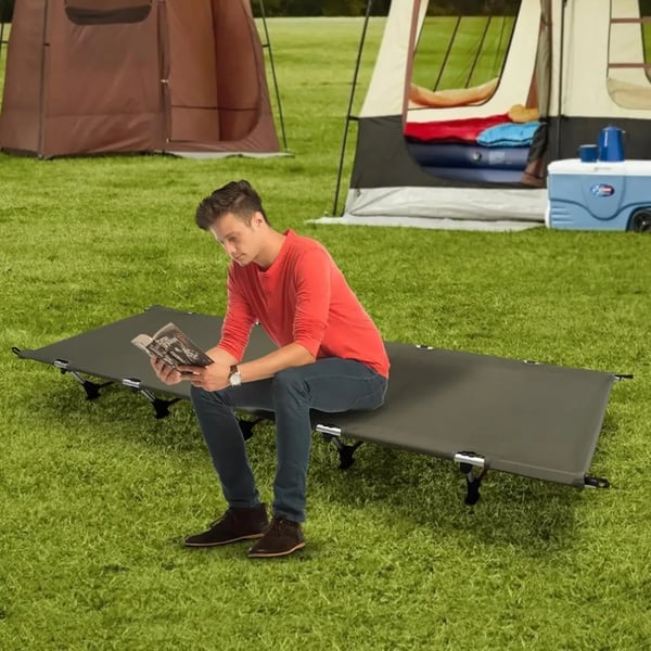 Feltseng - Campseng - 190×70×17 cm - Ultralet - 7075/6061 Aluminium - 600D Oxford & Nylon - 150 kg Max - Sammenfoldelig med Bæretaske - Grøn