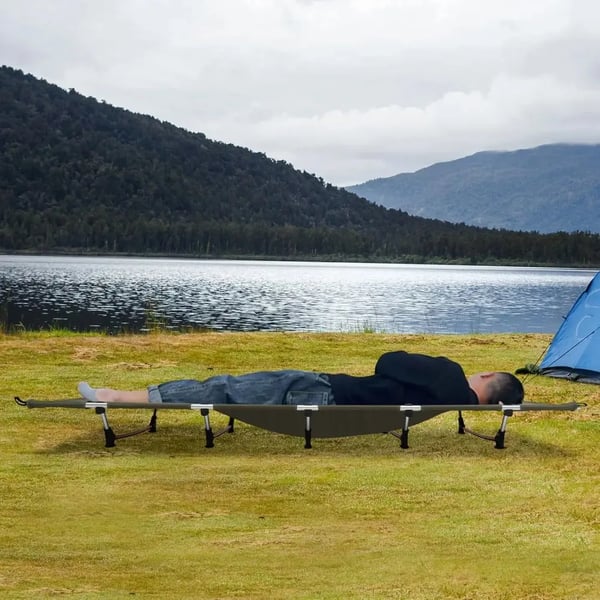 Feltseng - Campseng - 190×70×17 cm - Ultralet - 7075/6061 Aluminium - 600D Oxford & Nylon - 150 kg Max - Sammenfoldelig med Bæretaske - Grøn