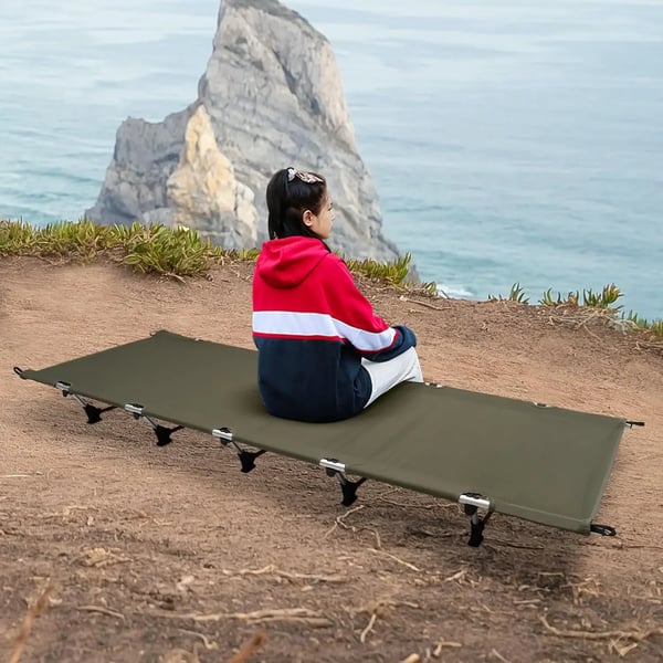 Feltseng - Campseng - 190×70×17 cm - Ultralet - 7075/6061 Aluminium - 600D Oxford & Nylon - 150 kg Max - Sammenfoldelig med Bæretaske - Grøn