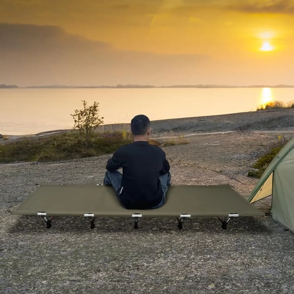 Feltseng - Campseng - 190×70×17 cm - Ultralet - 7075/6061 Aluminium - 600D Oxford & Nylon - 150 kg Max - Sammenfoldelig med Bæretaske - Grøn
