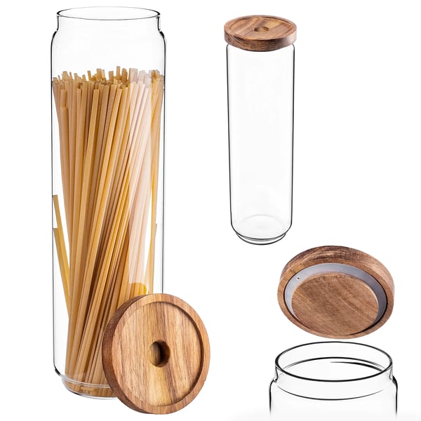 Glaskrukke - Spaghettikrukke/pastabeholder - 1550 ml - Med låg - Køkkenopbevaring