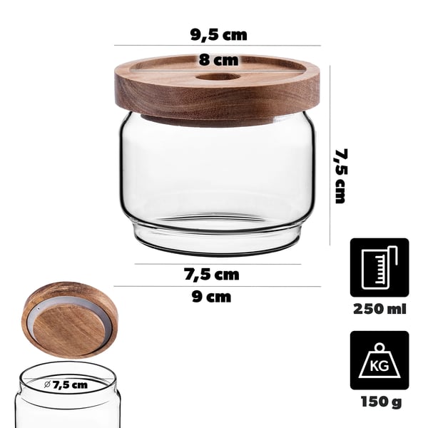 Glaskrukke - Krydderiglas Med Låg - 250 ml - Til Urter, Krydderier, Sirup