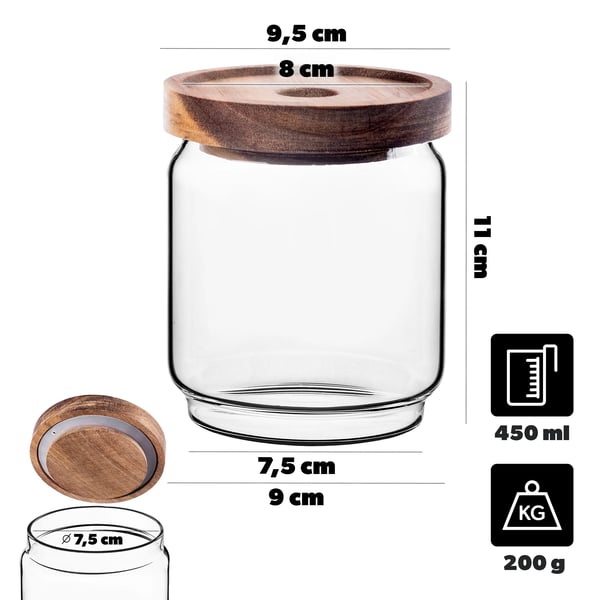 Glaskrukke - Krydderikrukke - 450 ml - Med Låg - Til Krydderier, Urter, Sirup