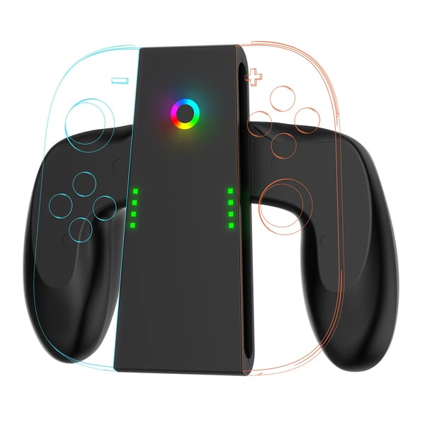NS2287 - Opladningsgreb Dock - Magnetisk - USB‑C Hurtigopladning - Til 2 Controllere - RGB‑indikator - Bærbar - Sort