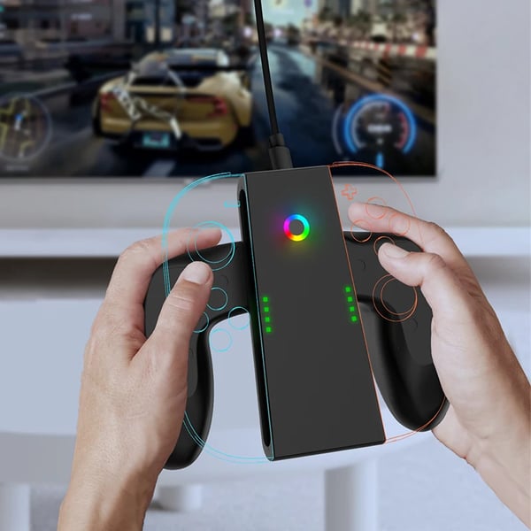 NS2287 - Opladningsgreb Dock - Magnetisk - USB‑C Hurtigopladning - Til 2 Controllere - RGB‑indikator - Bærbar - Sort