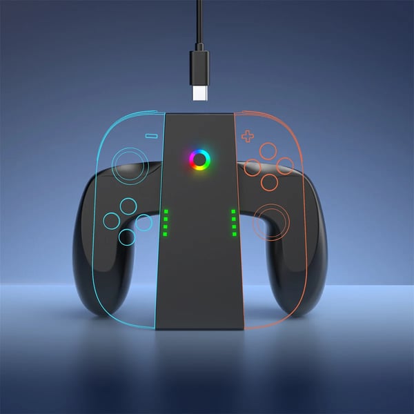 NS2287 - Opladningsgreb Dock - Magnetisk - USB‑C Hurtigopladning - Til 2 Controllere - RGB‑indikator - Bærbar - Sort